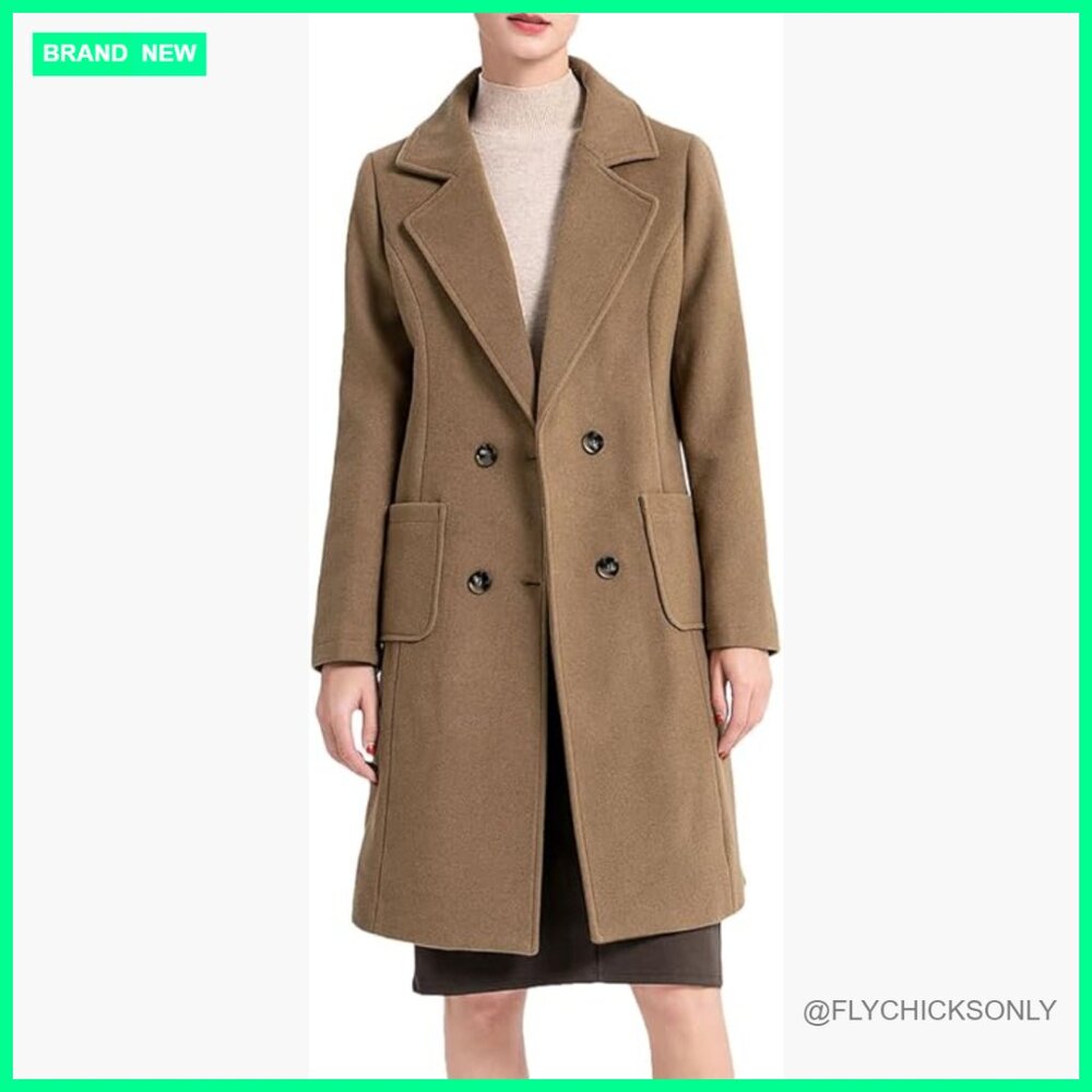 Women's Wool Blend Trench Coat Double Breasted Peacoat Winter Warm
